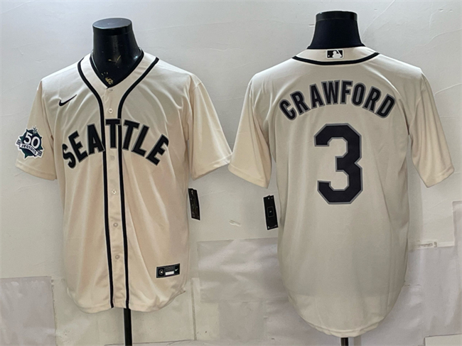 Men's Cream Seattle Mariners #3 J.P. Crawford 50th Anniversary Alternate Stitched Baseball Jersey